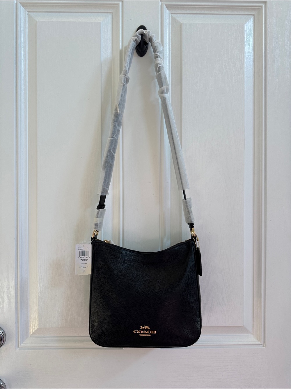 NWT Coach Ellie File Bag in Black Refined Pebble Leather